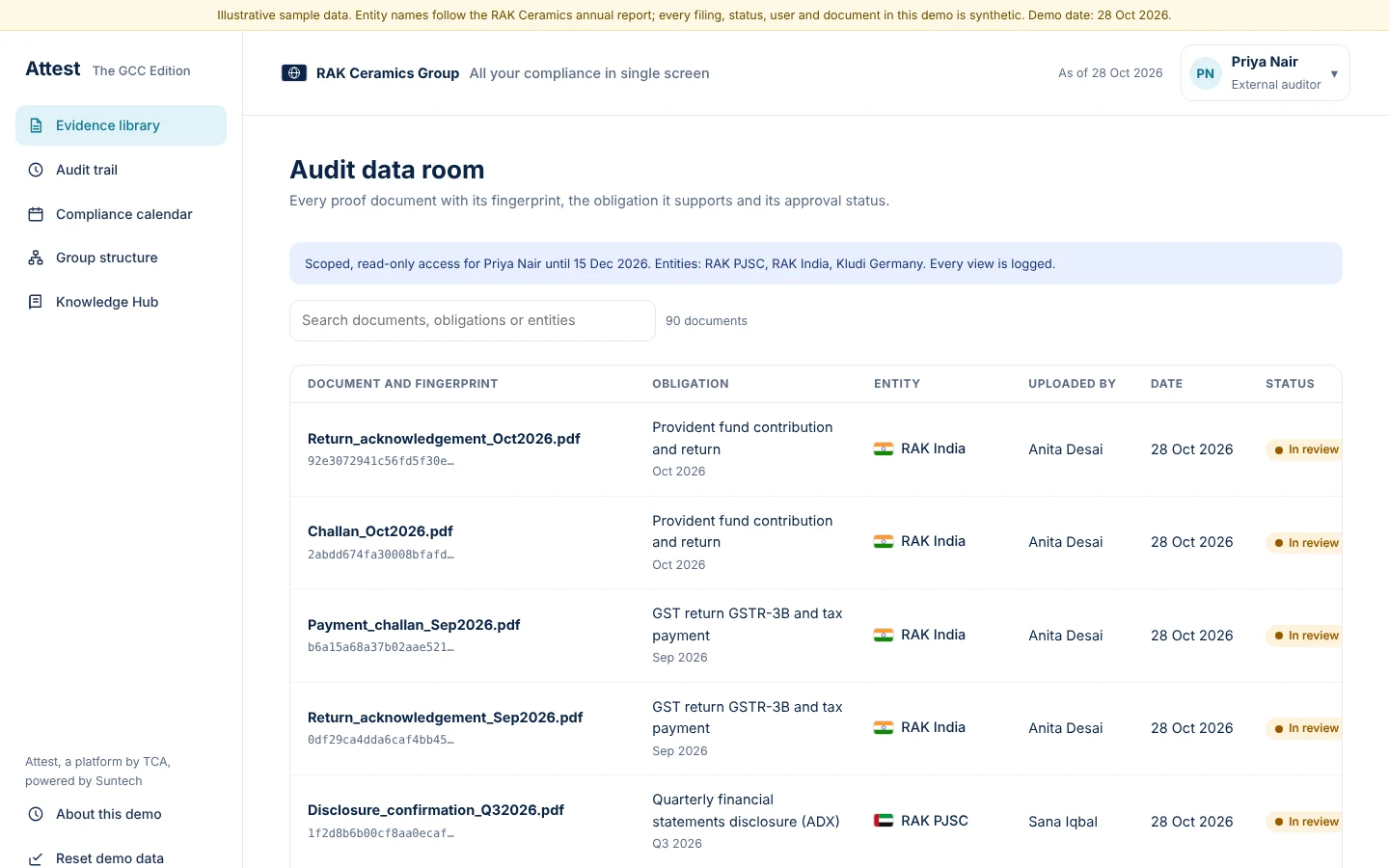 The data room gives read-only access to the evidence, scoped and time-boxed